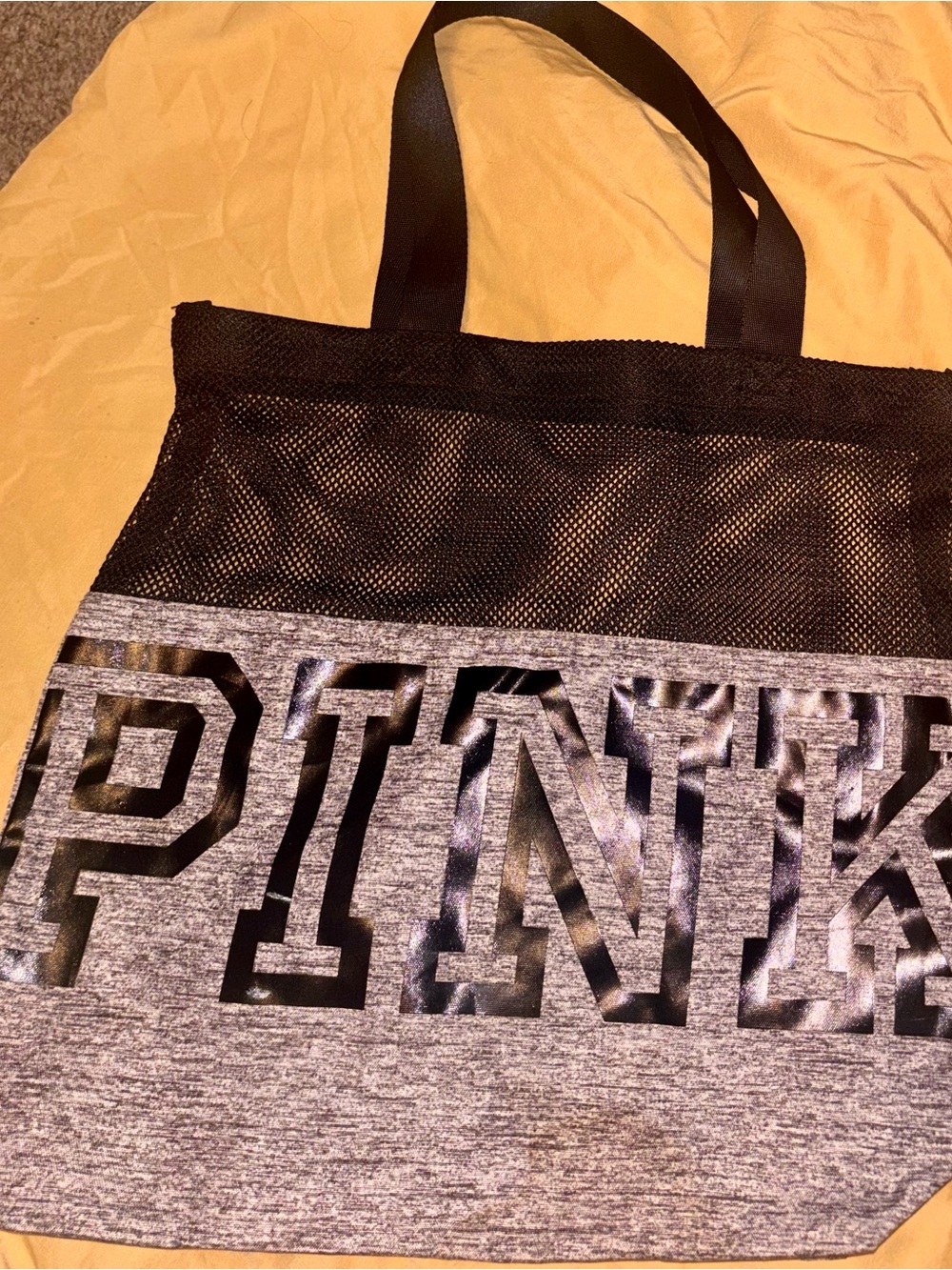 PINK Victoria's Secret Gray & Black Mesh Tote
